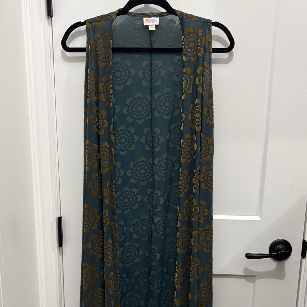 LuLaRoe Blue and Gold Sleeveless Duster